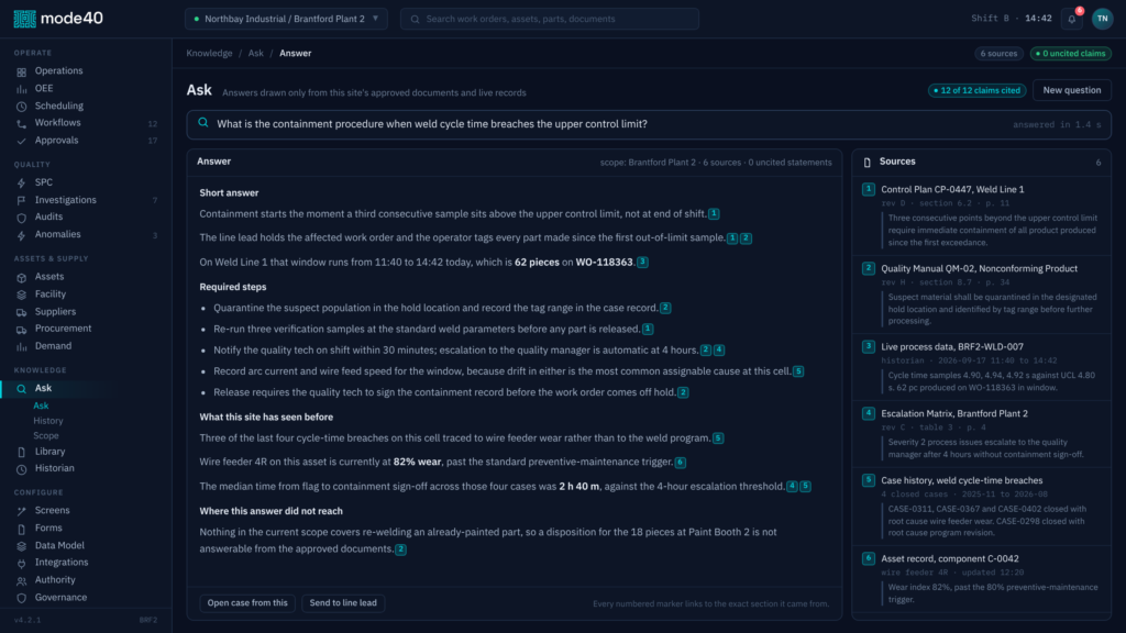 Knowledge search with citations, and the trace workspace up front